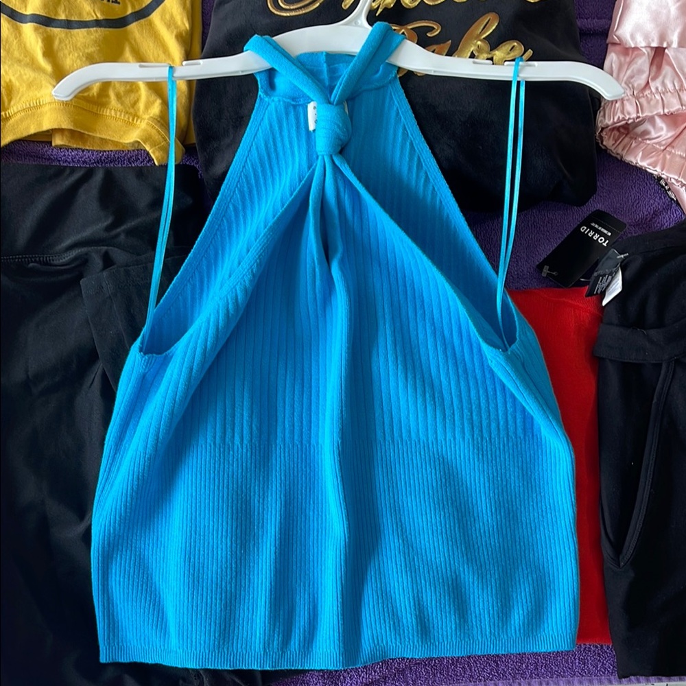 A New Day Blue Ribbed Cut Out Tank Top